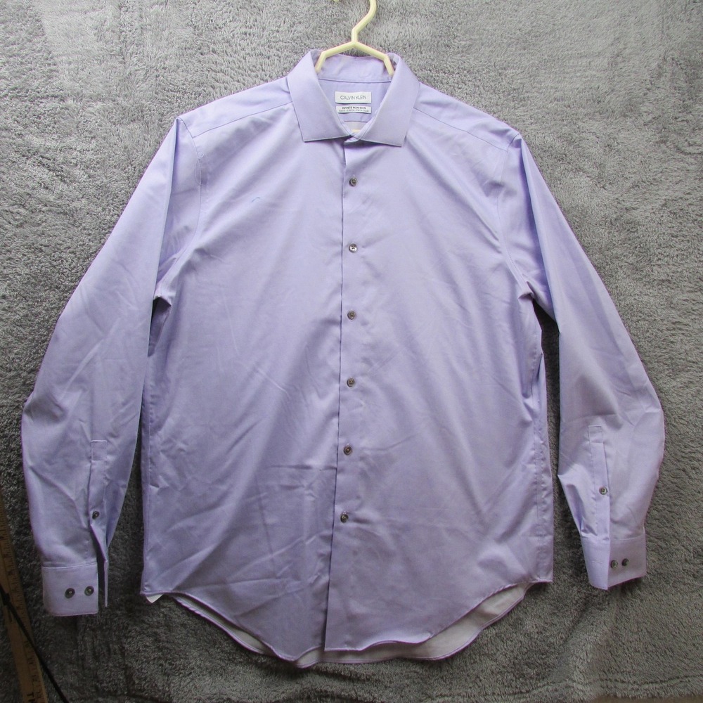 Calvin Klein Shirt Mens XL 17 34/35 Purple Infinite Non-Iron Slim Fit‎ Stretch